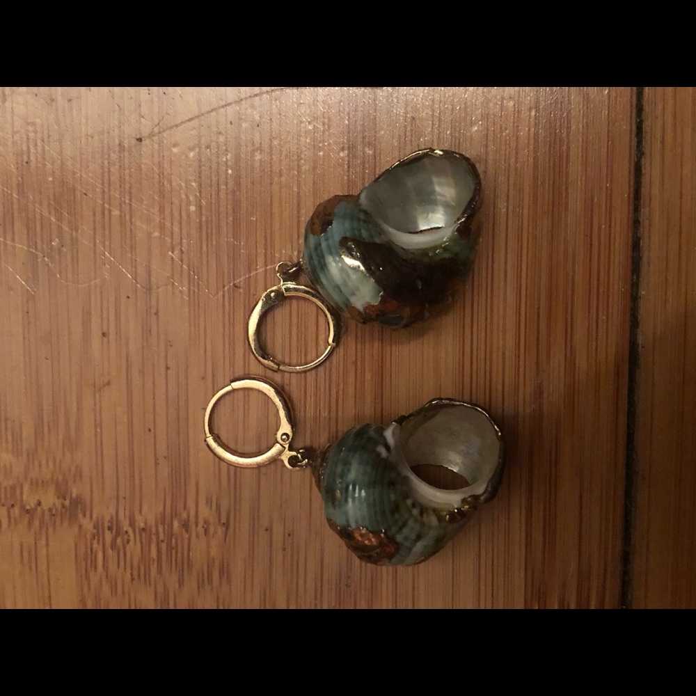 Shell earrings with gold tone overlay